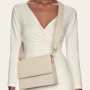 JW PEI Mini Flap Crossbody Purse Handbag Croc Vegan Leather Ivory NWOT